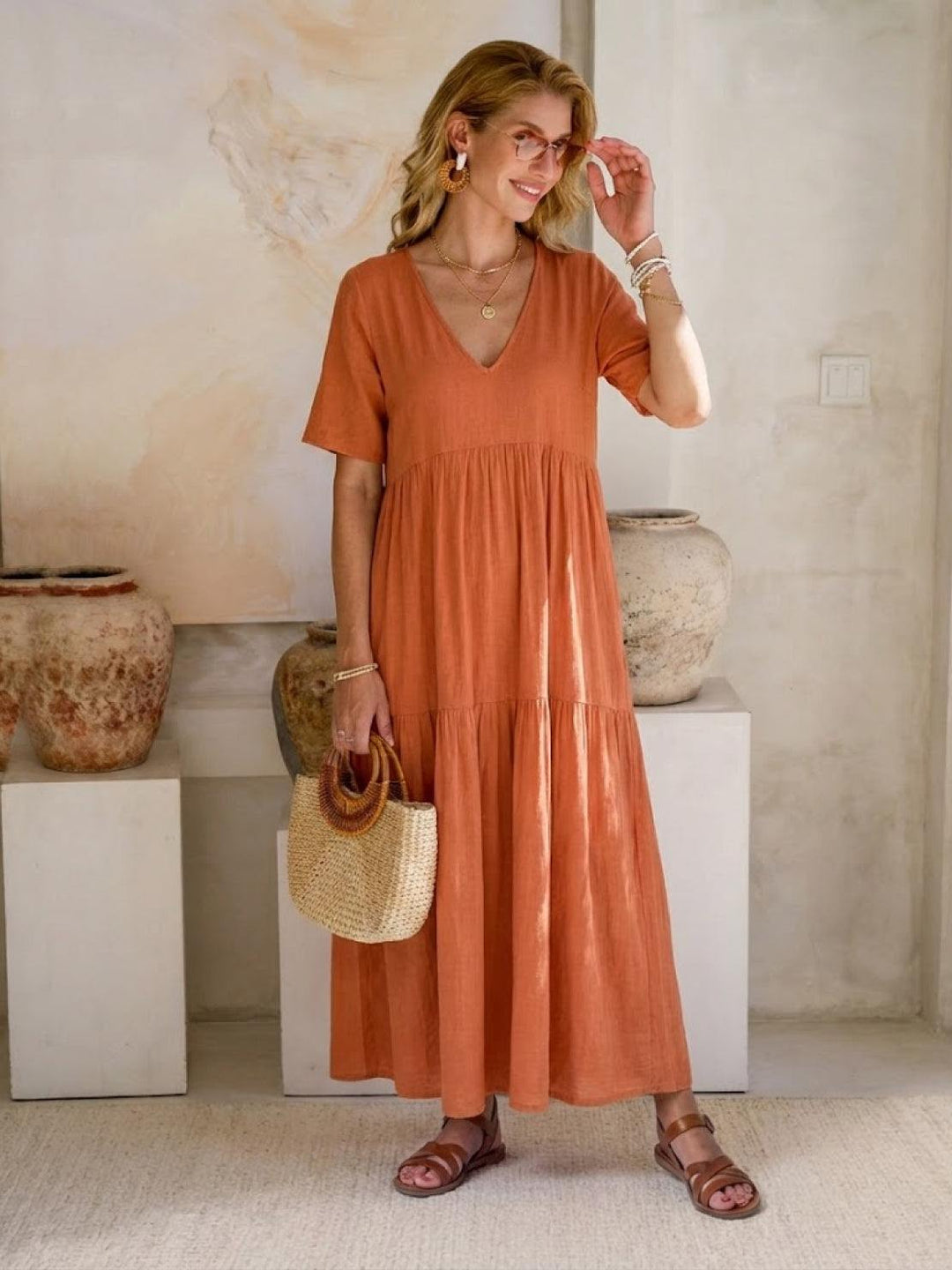 Naomi | Maxi Summer Dress with V-Neck and Tiered Skirt