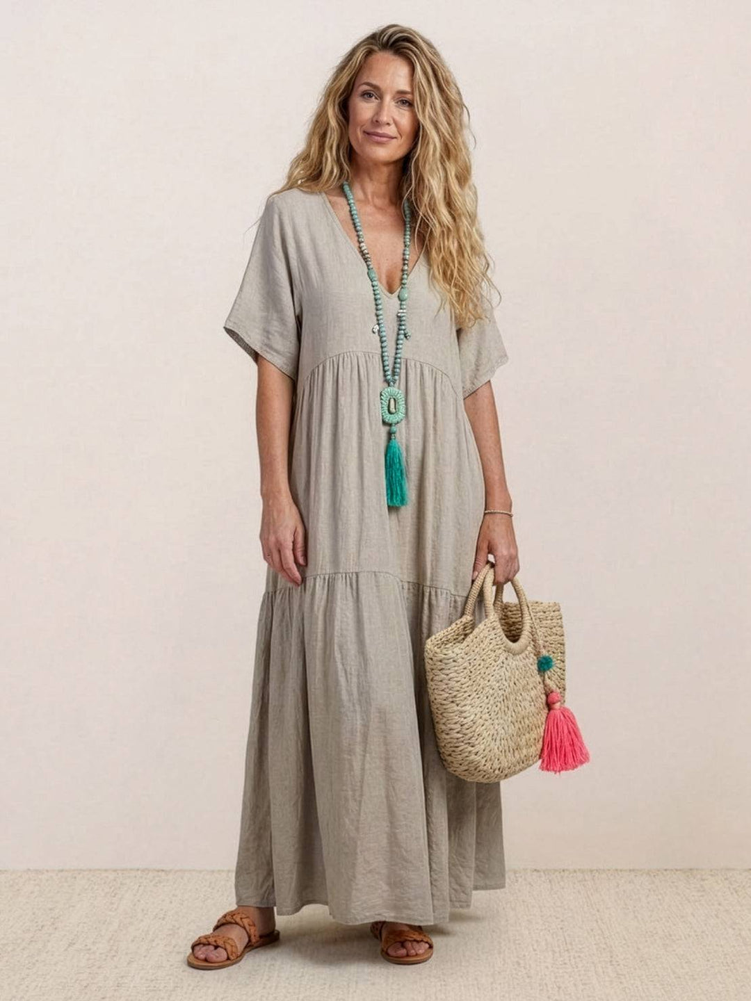 Nora | Boho Maxi Dress V-Neck Tiered