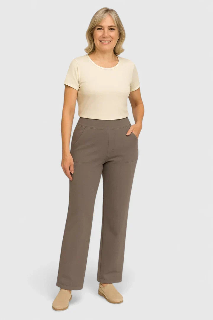 Women's High Waisted Wide Leg Pants with Pull On Design